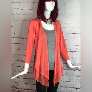 ADRIENNE VITTADINI M Lightweight Orange Sheer Hem  Waterfall Drape Top Medium